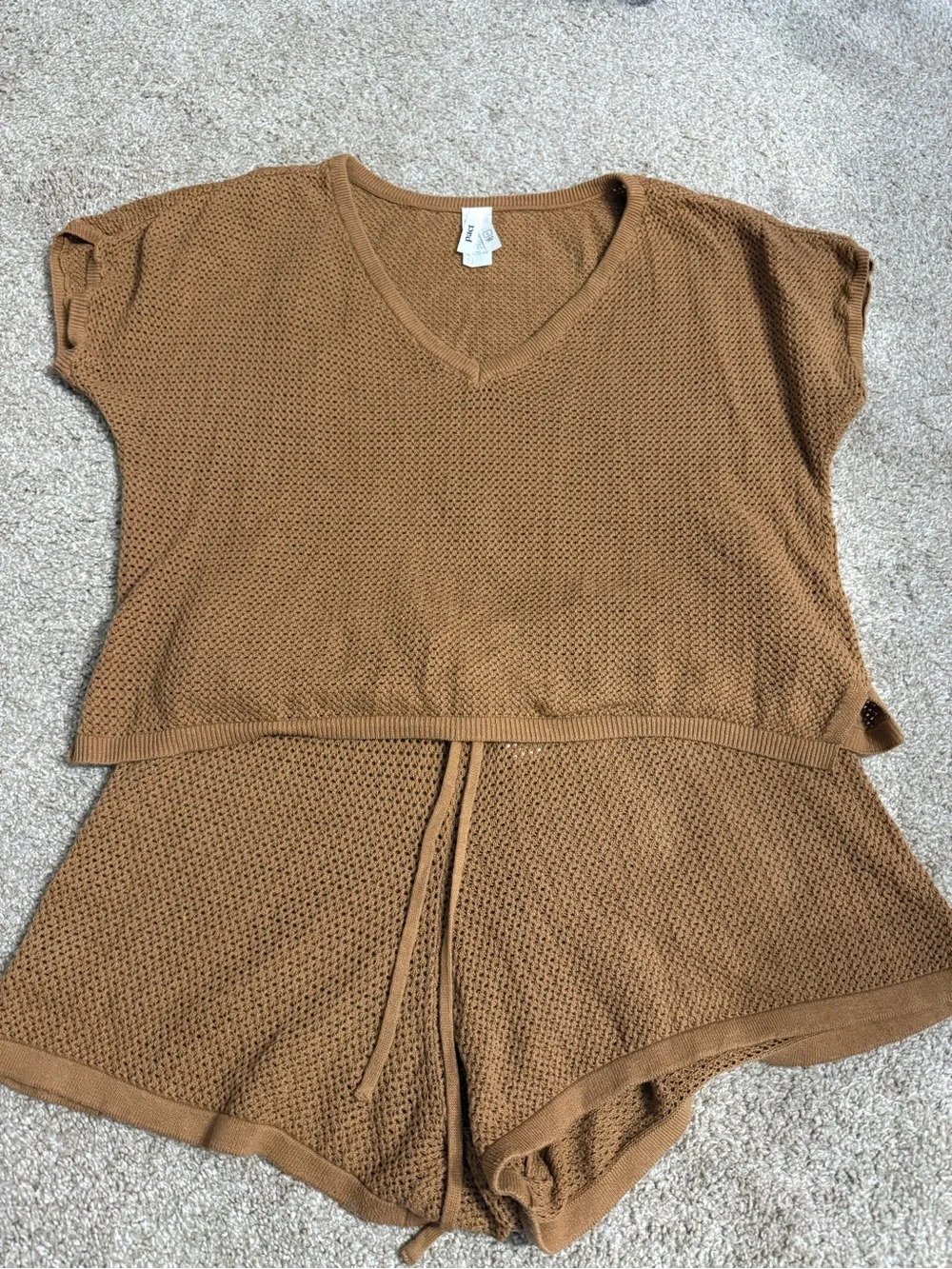 Pact Womens Beachside Knit Set Large Organic Cotton Linen Blend Brown Beach